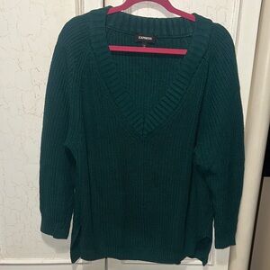 Express Women's Teal V-Neck Sweater